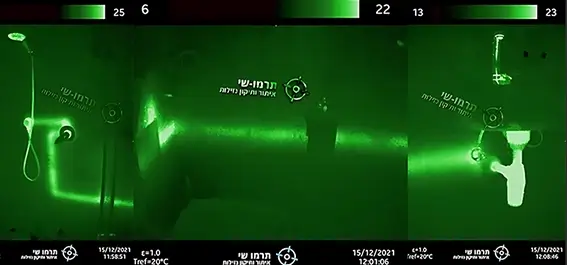 צילום תרמי של תווי צנרת חמה במקלחת – הדמיה חיה באמצעות מצלמה תרמית