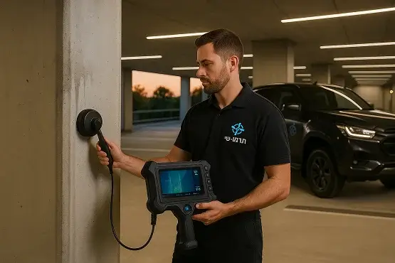  בדיקת רטיבות בתקרת חניון תת קרקעי על ידי מומחה תרמו-שי