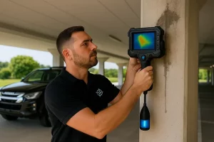 איתור נזילת מים בעמוד חניון באמצעות מצלמה תרמית