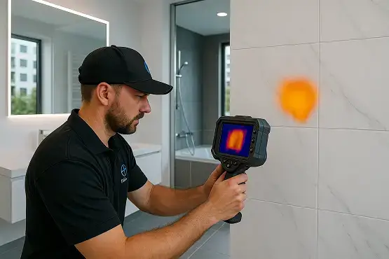 בדיקת רטיבות בקיר באמצעות מצלמה תרמית – טכנאי של תרמו-שי מזהה חדירת מים סמויה