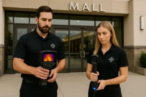 צוות מגוון של תרמו־שי מבצע בדיקת נזילות מים במתחם מסחרי יישום מדיניות גיוון והכלה בעבודת שטח